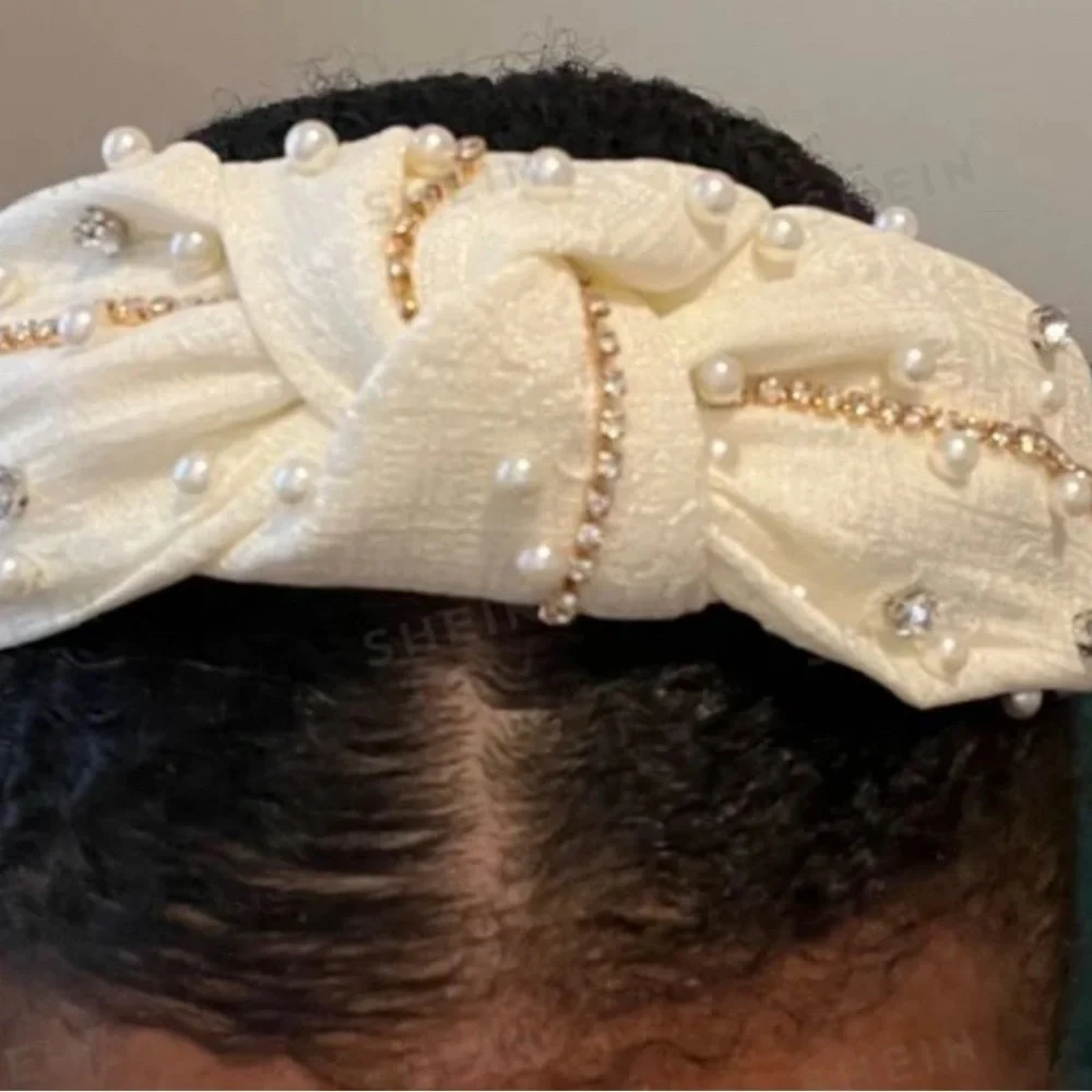 💝 White Rhinestone & Faux Pearl Decor Headband 💝 New